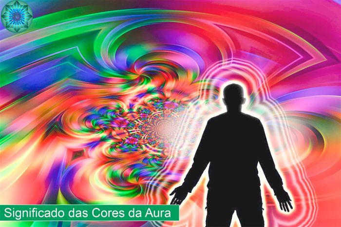 Sobreposição de uma pessoa de braços abertos com áureas de diversas cores ao fundo